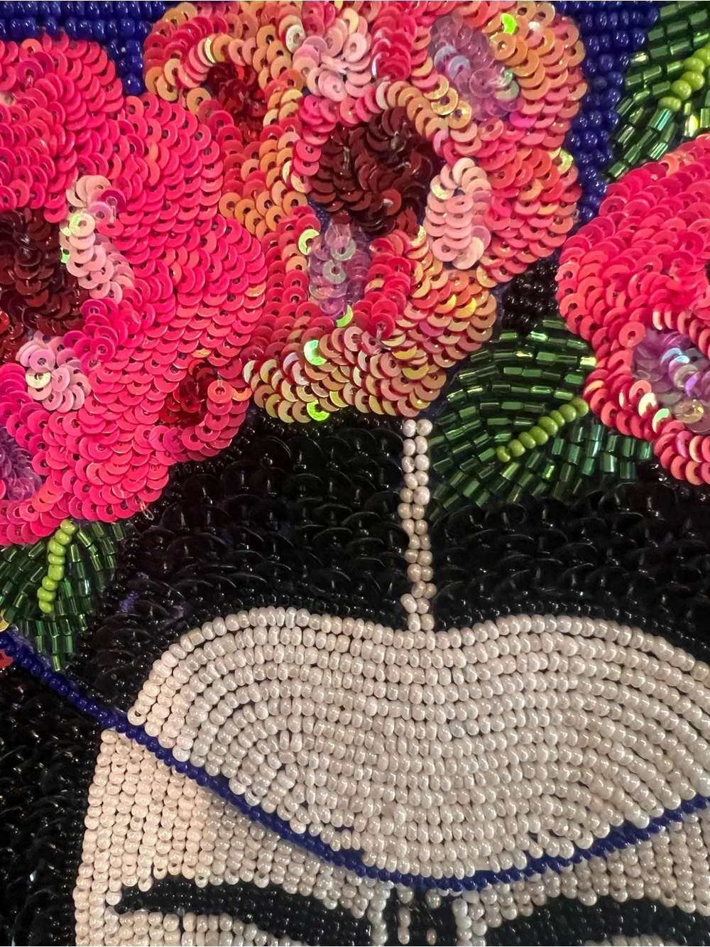 Beaded Floral Face Motif Clutch - Blue & Pink